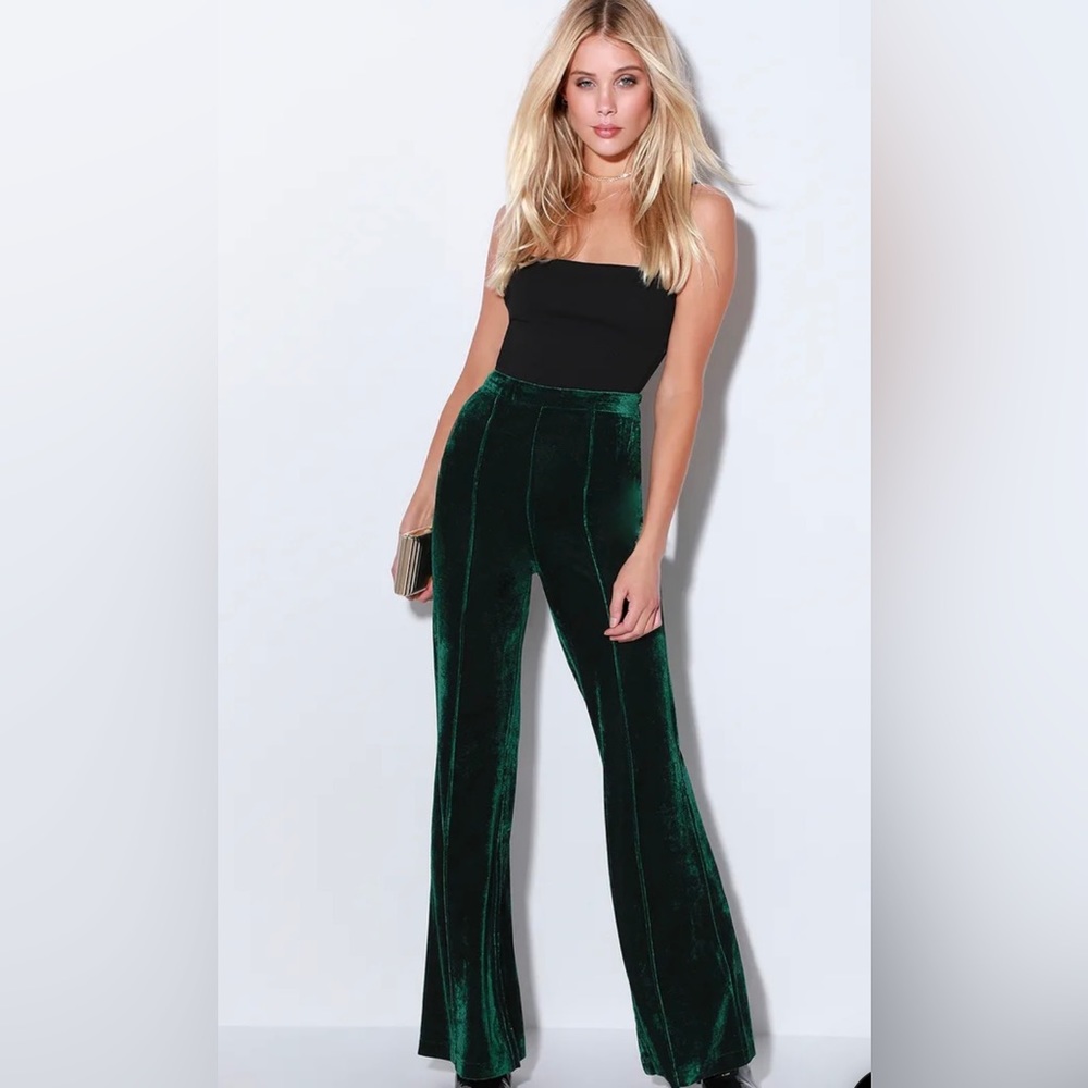 Lulus Green Velvet Flare Pants